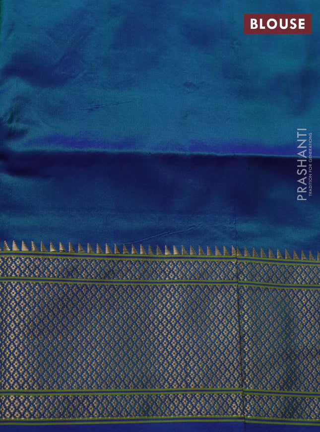 Pure paithani silk saree dual shade of teal green with zari woven buttas and zari woven border