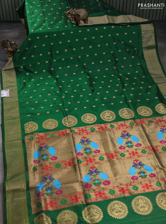 Pure paithani silk saree green with zari woven buttas and zari woven border