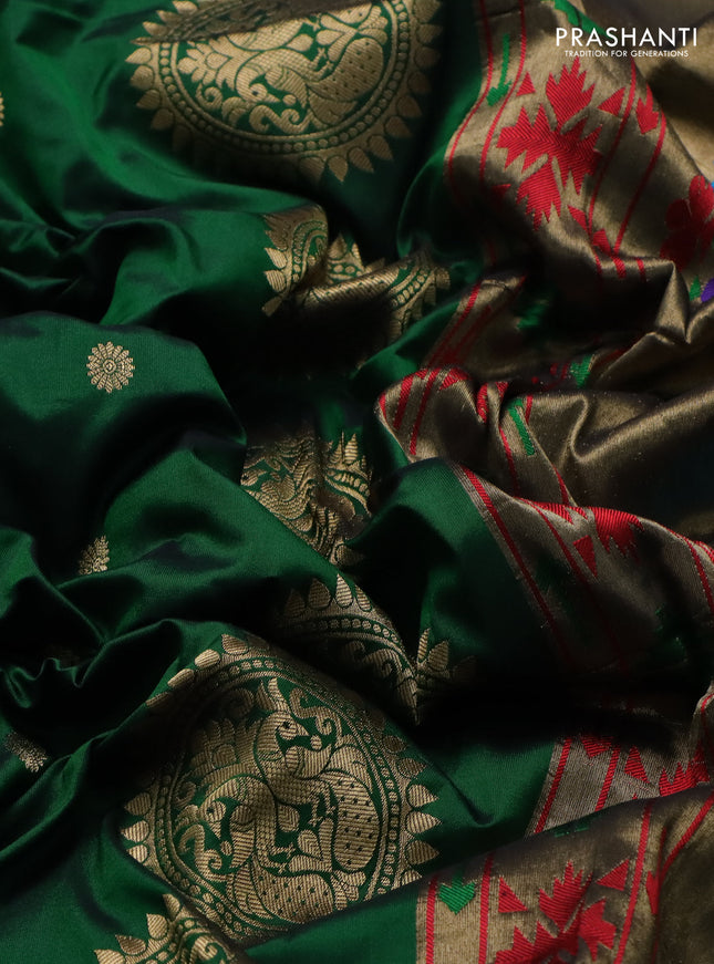 Pure paithani silk saree green with zari woven buttas and zari woven border
