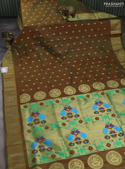 Pure paithani silk saree manthulir green with zari woven buttas and zari woven border