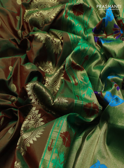 Pure paithani silk saree manthulir green with zari woven buttas and zari woven border