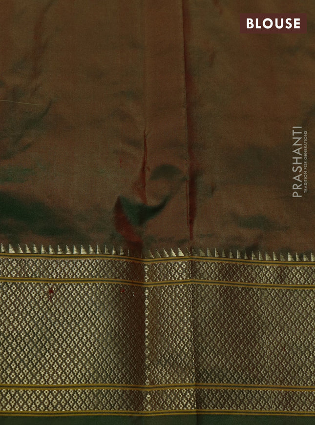 Pure paithani silk saree manthulir green with zari woven buttas and zari woven border