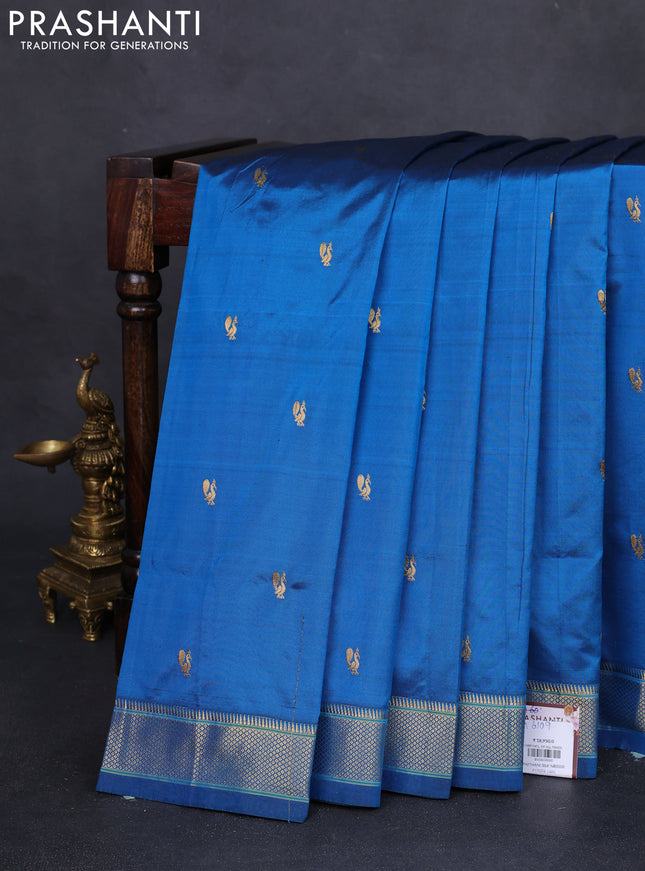 Pure paithani silk saree cs blue with annam zari woven buttas and zari woven border