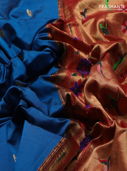 Pure paithani silk saree cs blue with annam zari woven buttas and zari woven border