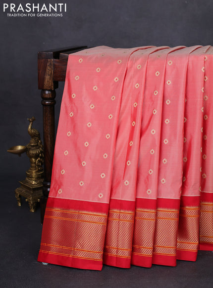 Pure paithani silk saree red shade with zari woven buttas and zari woven korvai border