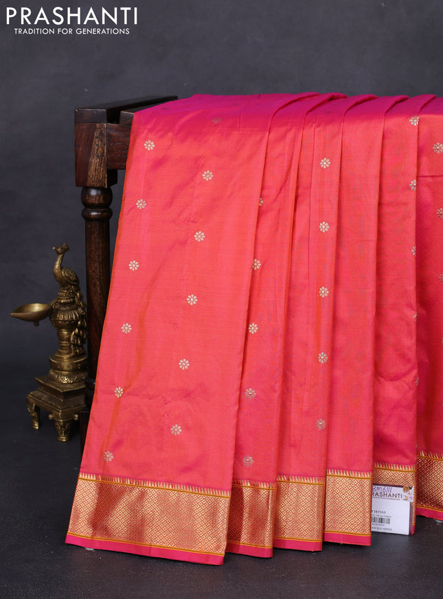 Pure paithani silk saree dual shade of pinkish orange with zari woven buttas and zari woven border