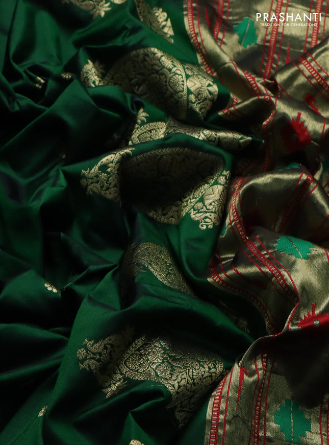 Pure paithani silk saree green with zari woven buttas and zari woven border