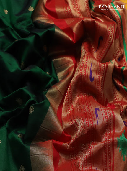 Pure paithani silk saree green and red with zari woven buttas and zari woven korvai border