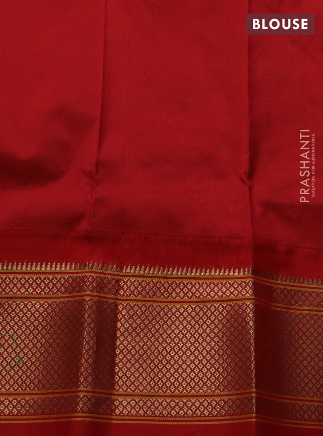 Pure paithani silk saree green and red with zari woven buttas and zari woven korvai border