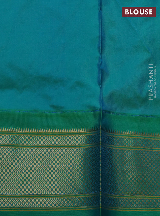 Pure paithani silk saree pink and teal green with zari woven buttas and zari woven korvai border