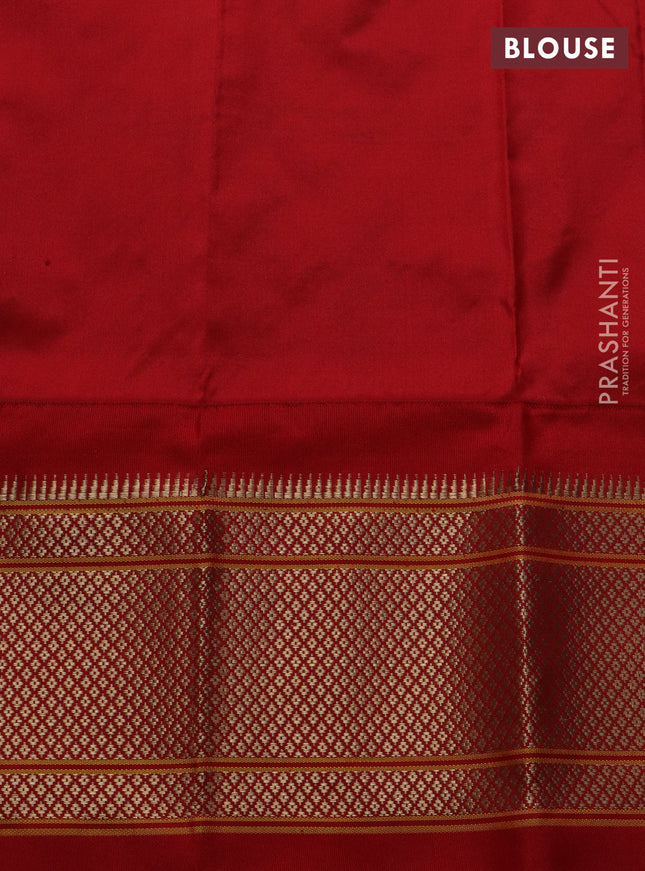 Pure paithani silk saree peacock green and red with zari woven buttas and zari woven korvai border