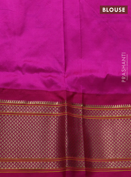 Pure paithani silk saree dual shade of teal blue and pink with zari woven buttas and zari woven korvai border