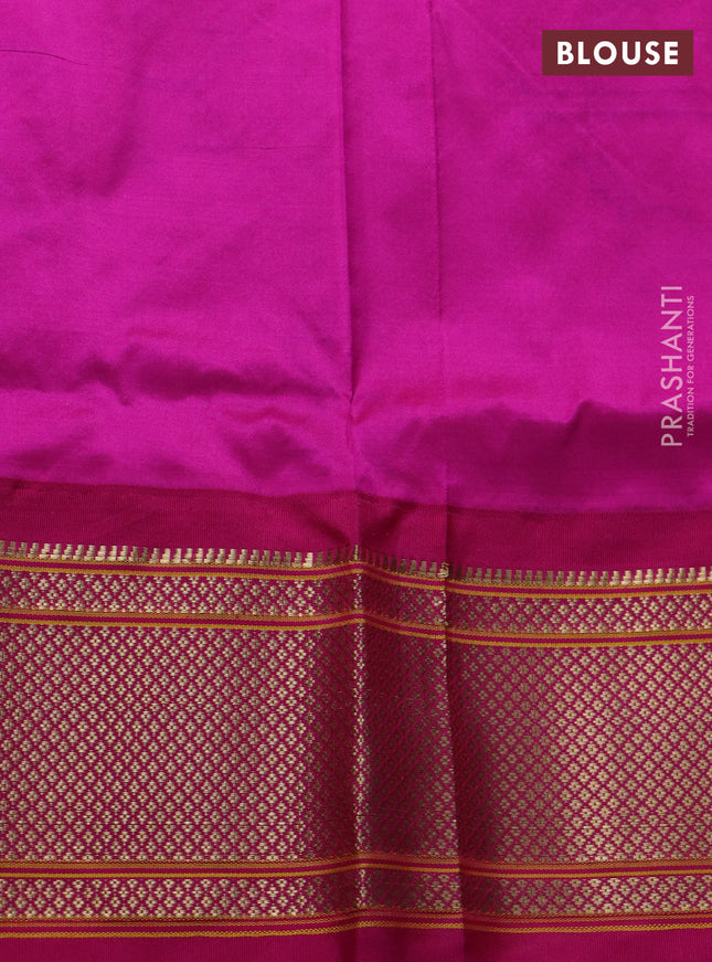 Pure paithani silk saree dual shade of teal blue and pink with zari woven buttas and zari woven korvai border