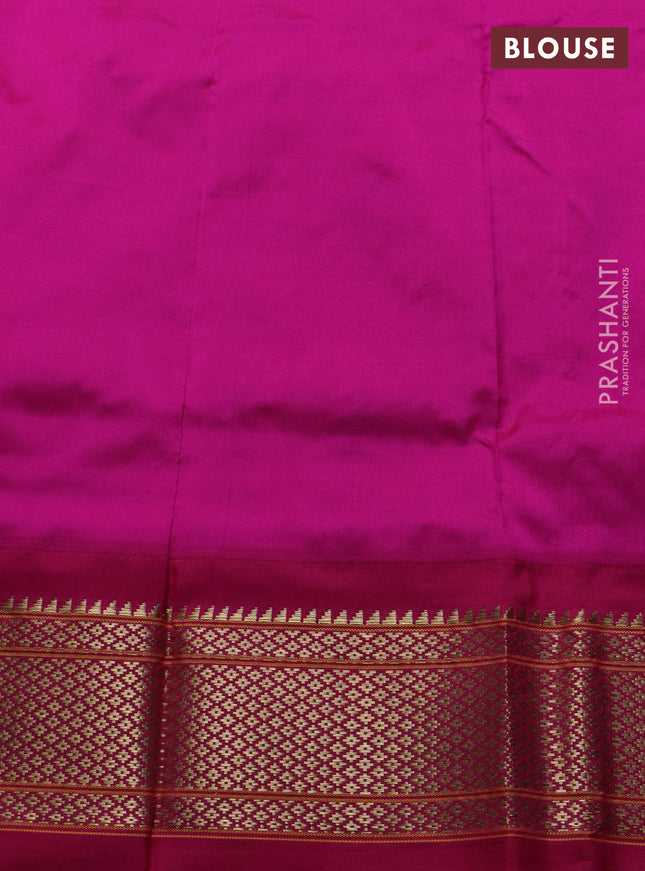 Pure paithani silk saree peacock blue and pink with paisley zari woven buttas and zari woven korvai border