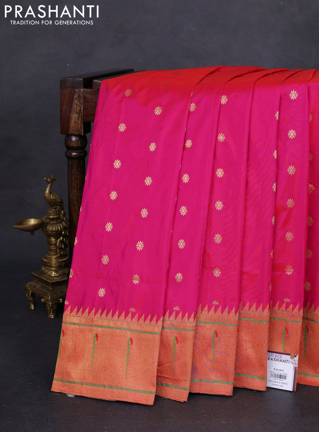 Pure paithani silk saree candy pink and red with zari woven buttas and muniya butta border