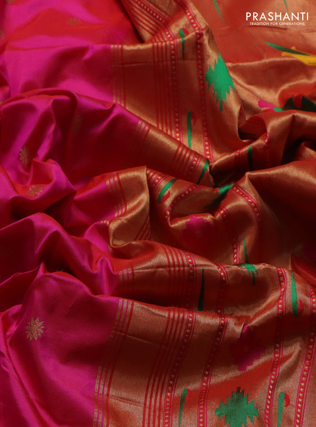 Pure paithani silk saree candy pink and red with zari woven buttas and muniya butta border