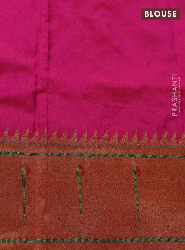 Pure paithani silk saree candy pink and red with zari woven buttas and muniya butta border