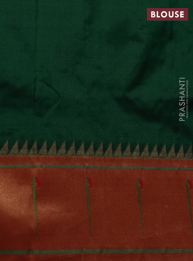 Pure paithani silk saree green and red with zari woven buttas and muniya butta border