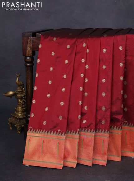Pure paithani silk saree maroon and red with zari woven buttas and muniya butta border