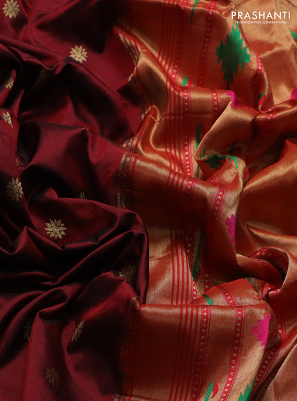 Pure paithani silk saree maroon and red with zari woven buttas and muniya butta border