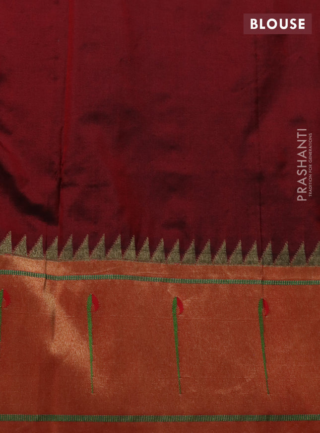 Pure paithani silk saree maroon and red with zari woven buttas and muniya butta border