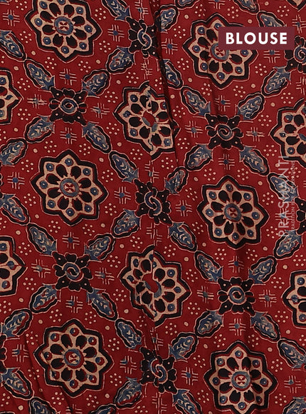 Satin crepe silk saree mustard yellow and maroon with allover mirror work and ajrakh printed blouse