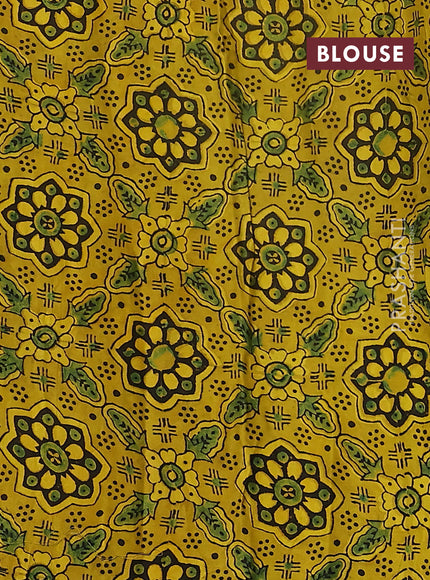 Satin crepe silk saree green and mustard yellow with allover mirror work and ajrakh printed blouse