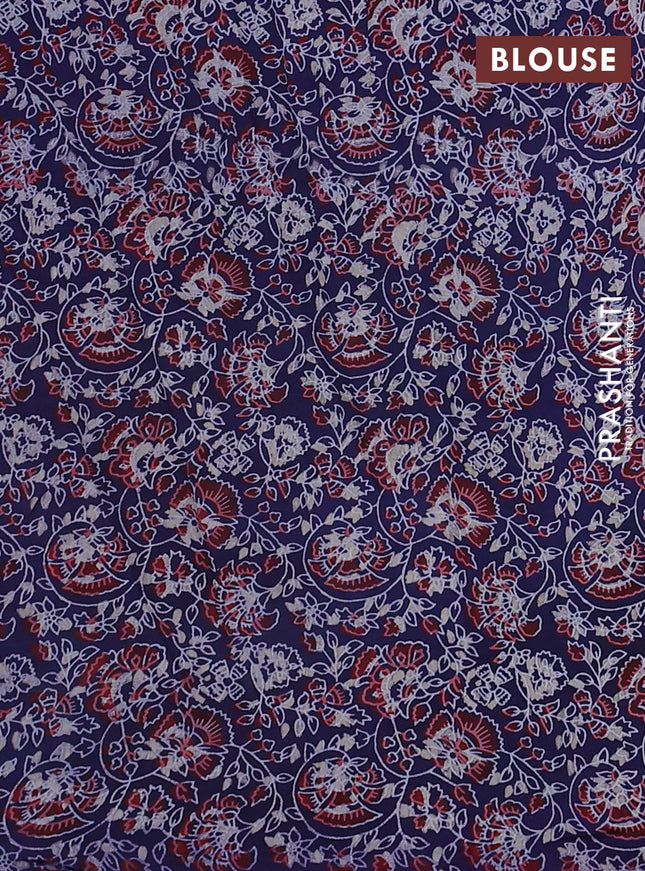 Satin crepe silk saree pink and blue with allover mirror work and ajrakh printed blouse