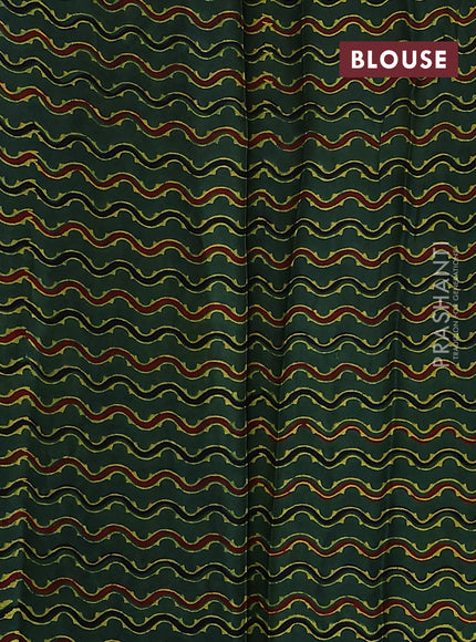 Satin crepe silk saree yellow and green with allover mirror work and ajrakh printed blouse