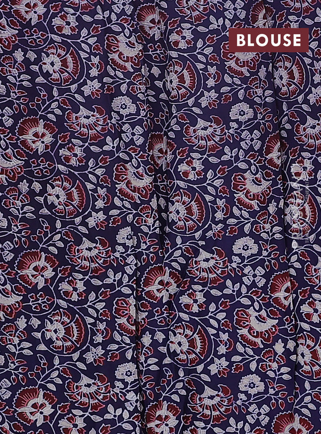 Satin crepe silk saree pink and blue with allover mirror work and ajrakh printed blouse