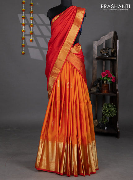 Pure silk lehenga dhawani orange and red with zari woven buttas and long rich zari woven border