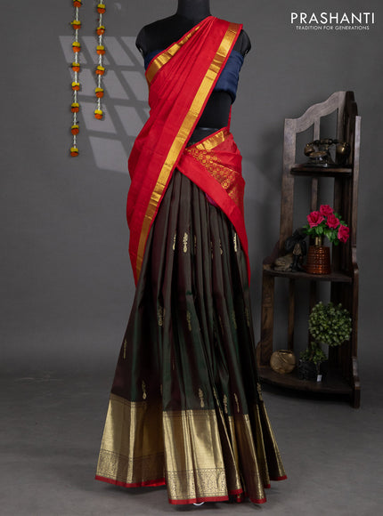 Pure silk lehenga dhawani dual shade of green and red with zari woven buttas and long rich zari woven border