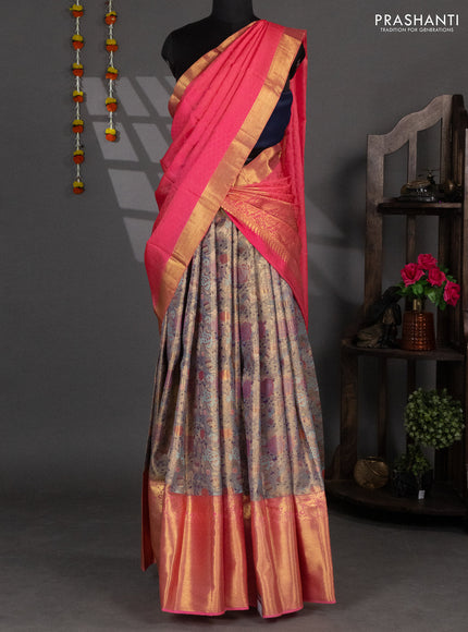 Pure silk tissue lehenga dhawani dual shade of gold and candy pink with allover zari woven brocade weaves and long rich zari woven border