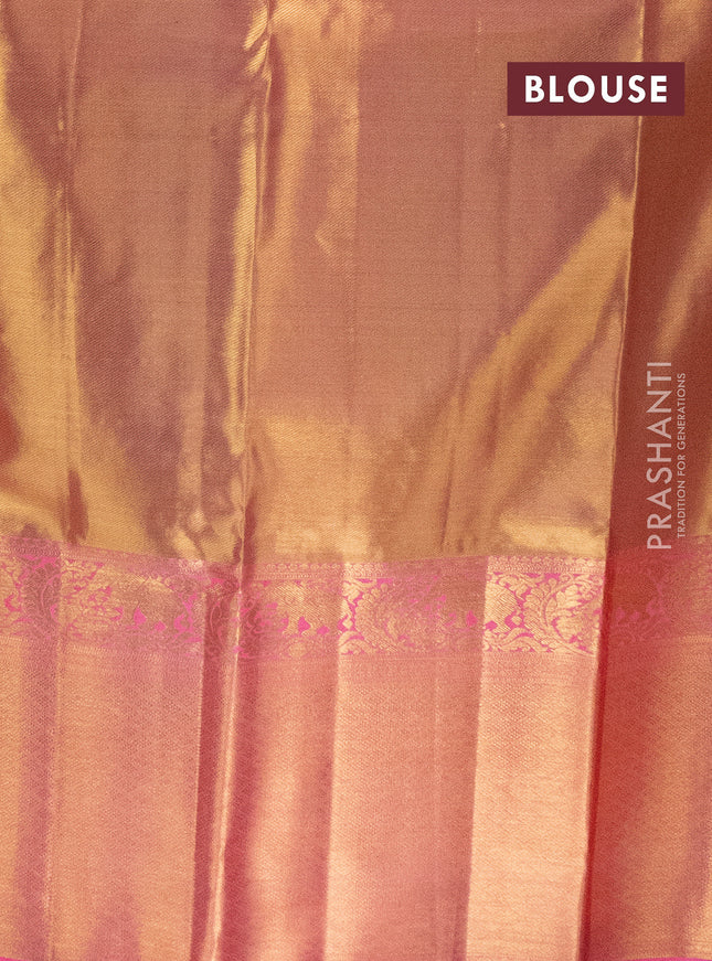 Pure silk tissue lehenga dhawani dual shade of gold and candy pink with allover zari woven brocade weaves and long rich zari woven border