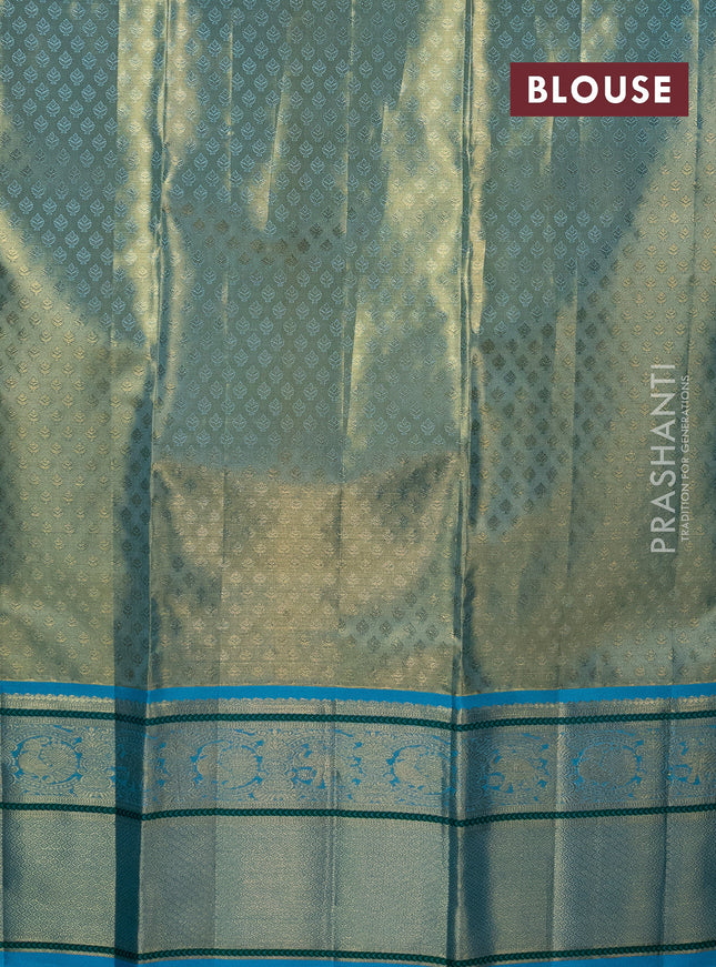 Pure silk tissue lehenga dhawani multi colour and light blue with allover zari woven brocade weaves and long rich zari woven border