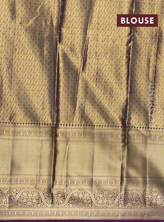 Pure silk tissue lehenga dhawani teal shade and purple with allover zari woven brocade weaves and long rich zari woven border