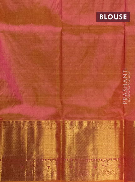 Pure silk lehenga dhawani pink and dual shade of mustrad yellowish pink with allover zari woven floral butta weaves and long rich zari woven border