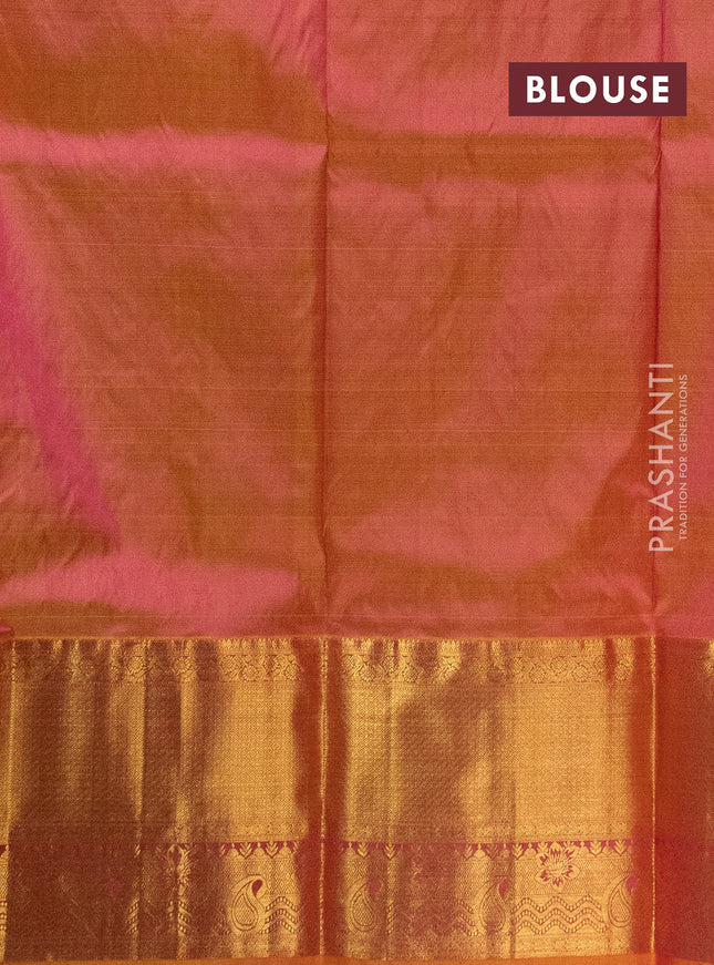 Pure silk lehenga dhawani pink and dual shade of mustrad yellowish pink with allover zari woven floral butta weaves and long rich zari woven border