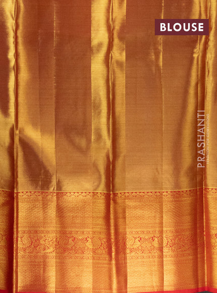 Pure silk tissue lehenga dhawani dual shade of green and red with allover zari woven brocade weaves and long rich zari woven border