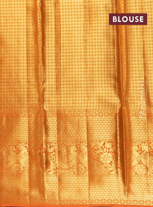 Pure silk tissue lehenga dhawani dual shade of orange with allover zari woven brocade weaves and long rich zari woven border