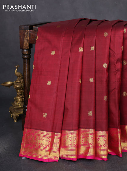Pure kanchipuram silk saree maroon and pink with annam & rudhraksha zari woven buttas and rich zari woven border