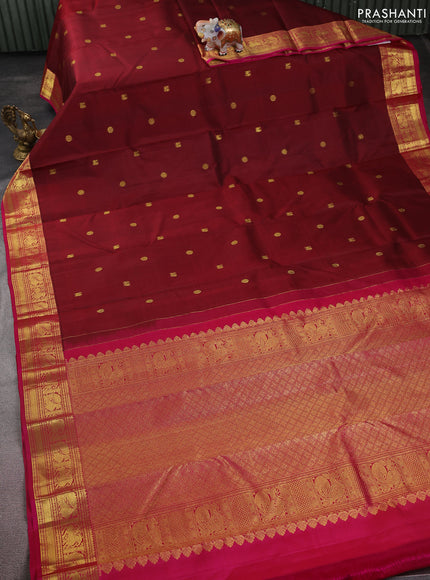 Pure kanchipuram silk saree maroon and pink with annam & rudhraksha zari woven buttas and rich zari woven border