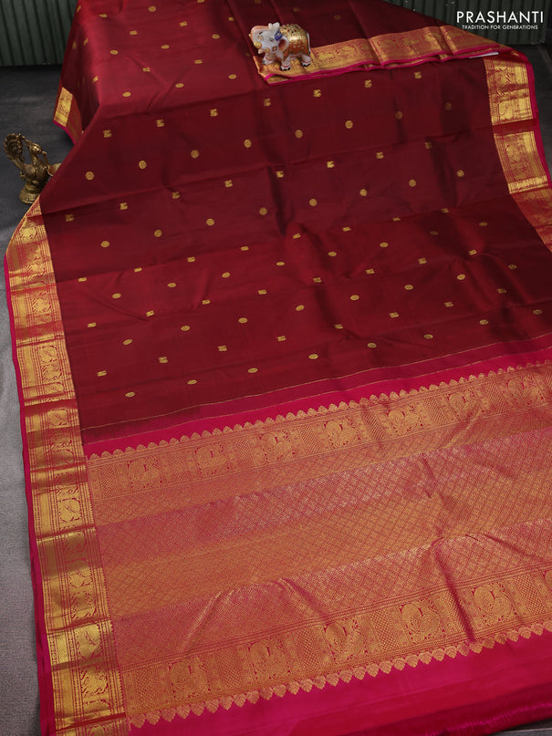 Pure kanchipuram silk saree maroon and pink with annam & rudhraksha zari woven buttas and rich zari woven border