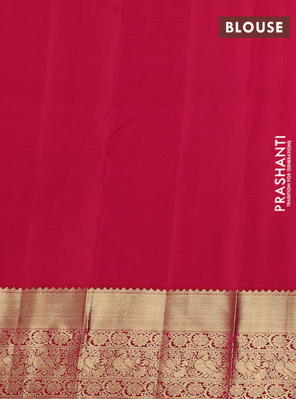 Pure kanchipuram silk saree dual shade of greenish purple and pink with zari woven buttas and rich zari woven border