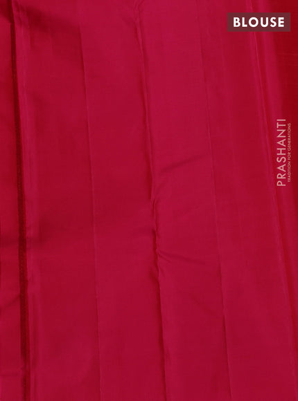 Pure kanchipuram silk saree bottle green and pink with allover silver & gold zari weaves in borderless style