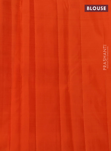 Pure kanchipuram silk saree blue and orange with allover silver & gold zari weaves in borderless style