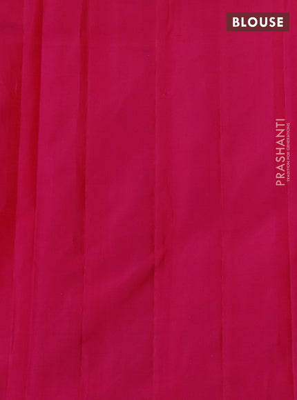 Pure kanchipuram silk saree dual shade of green and pink with half & half style and long zari woven border