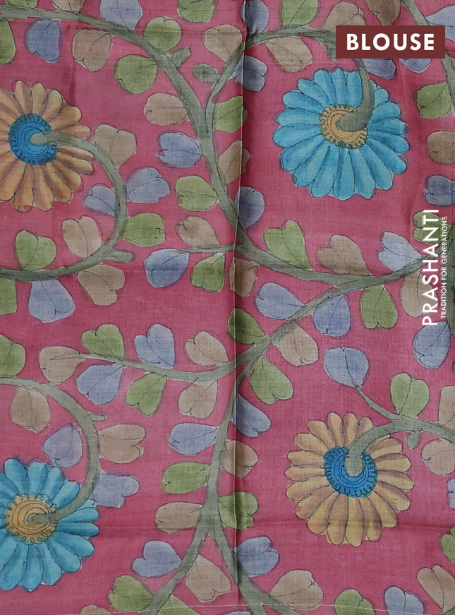 Mangalgiri silk cotton saree light green and red shade with allover silver zari stripes pattern and silver zari woven border