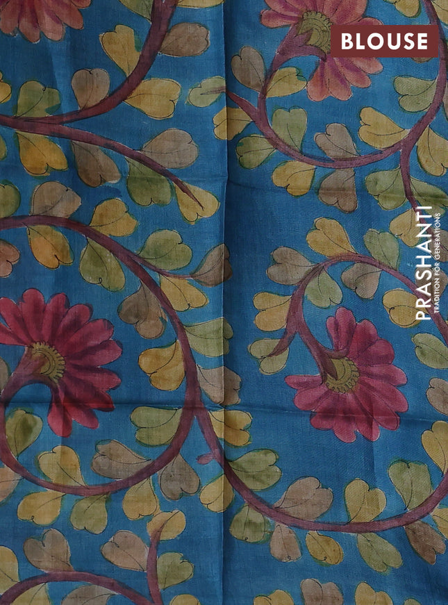 Mangalgiri silk cotton saree deep wine shade and cs blue with allover silver zari stripes pattern and silver zari woven border