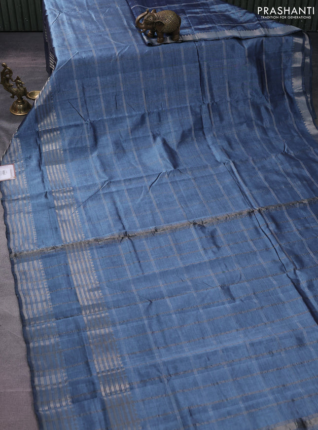 Mangalgiri silk cotton saree pastel greyish blue and maroon with allover silver zari checked pattern and silver zari woven border